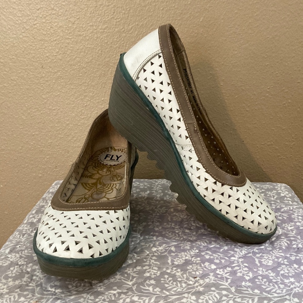FLY LONDON Slip ons WEDGE HEEL white LEATHER 41 / 10 shoes